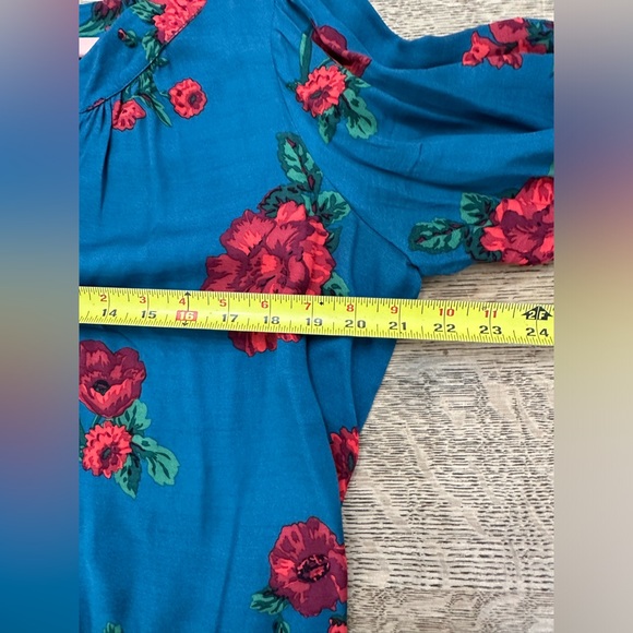 Anthropologie Maeve Kalas Henley 3/4 Sleeve Teal Floral Blouse Medium - Picture 11 of 16